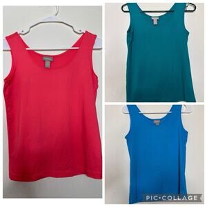 Chicos Size 0 US 6 Set Of 3 Layering Tanks Stretchy Pink, Blue, Green Liquid Kni